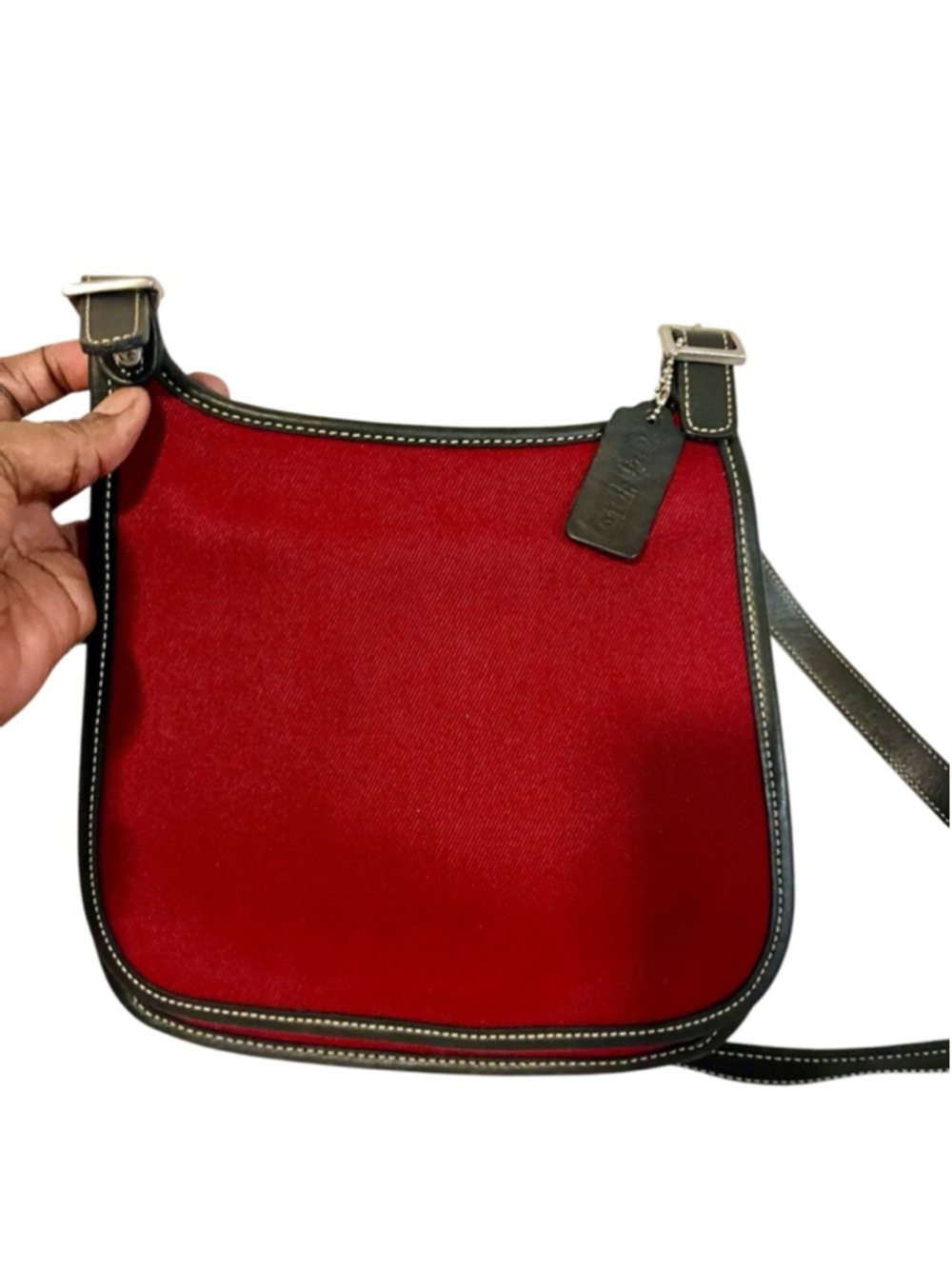 Vintage Coach Hippie 8114 Slim Canvas & Leather Flap Crossbody Bag Burgundy Red - Picture 2 of 12
